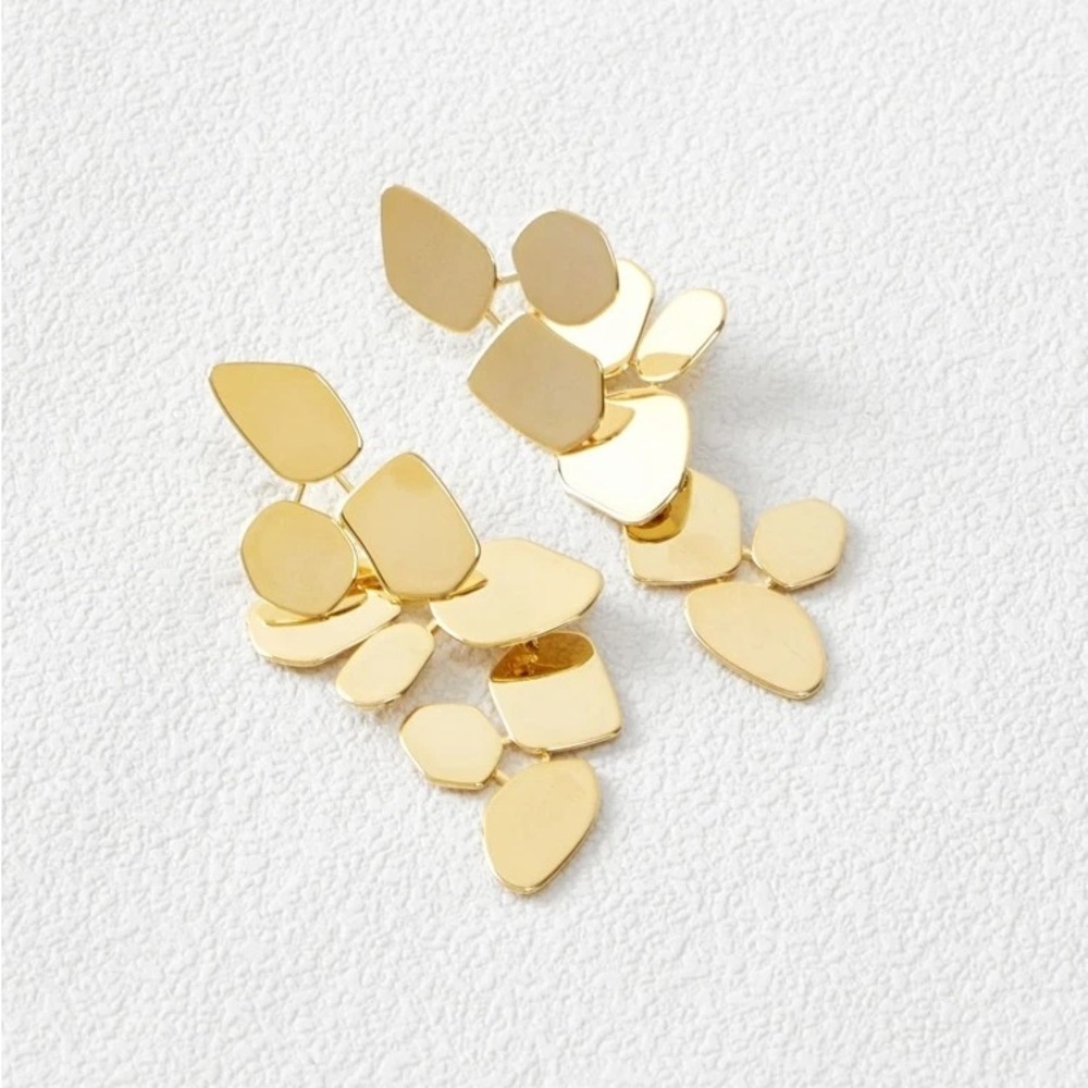 NIB MOTF Gold Geometric Drop Statement Earrings | Modern Abstract Dangle - Picture 5 of 7